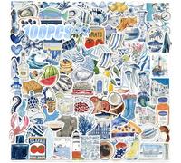 Beachy Summer Ocean Theme Stickers, 100 Pack Blue Coastal Stickers, Waterproof Vinyl Stickers for Laptop Scrapbook Journal Skateboard Travel Mug Cup Fishing Box Suitcase Phone MacBook Guitar