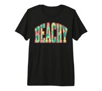 Beachy Word Summer Vibes Ocean Waves Tropical Flowers Premium T-Shirt
