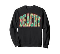 Beachy Word Summer Vibes Ocean Waves Tropical Flowers Sweatshirt