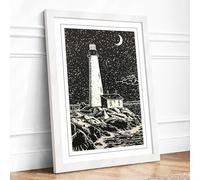 Beacon in Darkness Vintage Framed Wall Art Print A4 (29.7×21cm) White, Wall Decor for Living Room, Bedroom, Office & Home, Ready to Hang, Art Gift