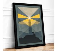 Beacon in the Mountains Geometric Framed Wall Art Print A1 (84.1×59.4cm) Black, Wall Decor for Living Room, Bedroom, Office & Home, Ready to Hang, Art Gift
