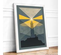 Beacon in the Mountains Geometric Framed Wall Art Print A2 (59.4×42cm) White, Wall Decor for Living Room, Bedroom, Office & Home, Ready to Hang, Art Gift
