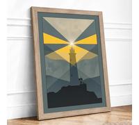 Beacon in the Mountains Geometric Framed Wall Art Print A3 (42×29.7cm) Oak, Wall Decor for Living Room, Bedroom, Office & Home, Ready to Hang, Art Gift
