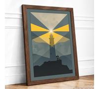 Beacon in the Mountains Geometric Framed Wall Art Print A3 (42×29.7cm) Walnut, Wall Decor for Living Room, Bedroom, Office & Home, Ready to Hang, Art Gift