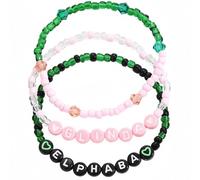 Bead Bracelet Set, 4-Piece Green, Pink and Black Layering Wrist Jewellery