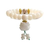 Bead Bracelets for Womens,High-End 8Mm Natural Gemstone Stone Crystal White Jade Bodhi Pendant Relief Reiki Yoga Elastic Beaded Bracelets,Energy Jewellery for Women Men Lotus