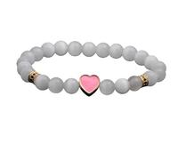 Bead Bracelets for Womens,Niche Design 8Mm Natural Gemstone Stone Crystal Cat'S Eye Beaded Heart Relief Reiki Yoga Beaded Stretch Bracelets,Energy Jewellery for Women Men White Powder