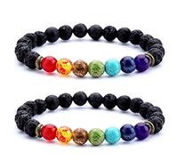 Bead Bracelets,LucBuy 2PCS Couple/Lover/Friendship/Relationship His and Hers Bracelet, 8mm Amethyst Charm Obsidian Elastic Natural Stone Beaded Bangle Bracelets for Men Women
