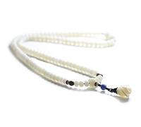 Bead,Buddhist Rosary, Bodhi Beads 108 White Jade Necklace Multi-Circle Buddha Prayer with Magnolia Pendant for Yoga (Color : Beige)