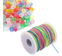 Bead Combination, 1000Pcs Color Acrylic Scattered Beads, Colors 6x9mm Bulk Luminous Pony Beads, 1.0mm Rainbow Color Stretch String Rope, Colorful Elastic Cord, for DIY Jewelry Bracelets Necklaces