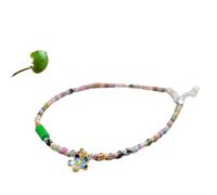 Bead, Crystal Anklet 7A Color Tourmaline Beaded Lucky Cloisonne Flower Charm Anklet Emerald Vacation Jewelry Attract Money Prosperity Luck