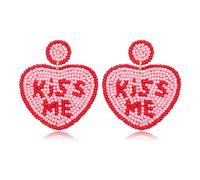 Bead Dangle Earrings for WomenRhinestone Heart Drop Dangle Earrings Pearl Heart Earrings Handmade Colorful Seed Beaded Drop Earrings Beaded Holiday Earrings Valentine's Day Dangle Earrings Gift, Metal