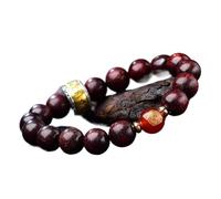 Bead, Natural Red Sandalwood Lucky Guanyin Charm Agate Guardian God Beaded Elastic Spiritual Talisman for Wealth Money Good Luck Prosperity Meditation,15mm