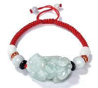 Bead, Natural Semi-Precious Gem Emerald Pi Yao Lucky Red Green Adjustable String for Good Fortune Courageous Lucky Wealth for Women Men,Red