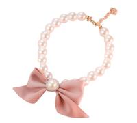 Bead Necklace Adjustable 2, Pet Collar with Bow, Pearl Pendant, Cats and Dog Jewellery, Pet Decoration, Suitable for Small Breeds, Dogs, Cats, Puppies, Kittens, Pink, M