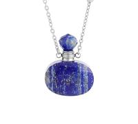 Bead Necklace for Women Essential Oil Diffuser Pendant Necklace,Oval Polished Gemstone Aromatherapy Bottle Charm with Silver Chain,Choker Novelty Jewelry for Women Men Lapis
