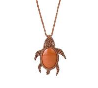 Bead Necklace for Women Handmade Braided Turtle Pendant Necklace,Oval Polished Gemstone Charm with Brown Rope Chain,Choker Novelty Jewelry for Women Men Red Jasper