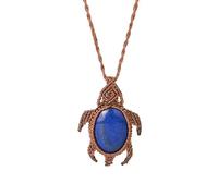 Bead Necklace for Women Handmade Braided Turtle Pendant Necklace,Oval Polished Gemstone Charm with Brown Rope Chain,Choker Novelty Jewelry for Women Men Lapis