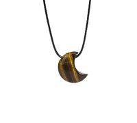 Bead Necklace for Women Natural Crystal Crescent Moon Pendant Necklace,Polished Gemstone Charm with Black Adjustable Cord,Choker Novelty Jewelry for Women Men Tiger Eye