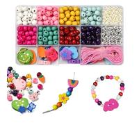 Bead Necklace Making Kit for Kids - Jewellery DIY Making Play Set for Child with Wooden Beads for Jewellery Arts and Crafts - Suitable for 3-8 Years Old Gifts