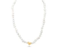 Bead Stone Pearl Choker Necklace with Gold Heart Pendant by SNGIA, White Irregular Beaded Natural Stone Healing Statement Necklace Choker, Preppy Retro Bold Handmade Exaggerated Jewelry Gifts, Vintage