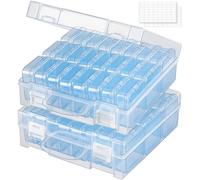 Bead Storage Containers, Craft Bead Organiser Storage Box, Diamond Art Storage Box Small Craft Organiser Box with Hinged Lid for Nail Beads Seeds Glitter Rhinestones (2 Pack - 24 Slots Blue)