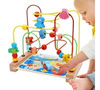 Bead Toy Colorful Roller Coaster - Wooden Sensory Track Structure, Smooth Glide Wire Maze With Bright Beads For Early Skill Development | Play Tables, Boys Girls Age 1 To 3 Learning Activities