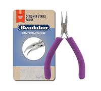 Beadalon Designer Series Bent Chain Nose Pliers, Purple Vinyl-Free Grips, Stainless Steel, Box Joint, Double Leaf Springs, 4.75 in