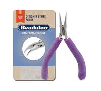 Beadalon Designer Series Glimmer Bent Chain Nose Pliers, Lavender Speckle Vinyl-Free Grips, Stainless Steel, Box Joint, Double Leaf Springs, 4.75 in
