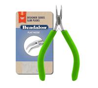 Beadalon Designer Series Slim Bent Chain Nose Pliers, Lime Green Vinyl-Free Grips, Stainless Steel, Box Joint, Double Leaf Springs, 5.75 in