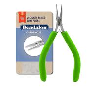 Beadalon Designer Series Slim Chain Nose Pliers, Lime Green Vinyl-Free Grips, Stainless Steel, Box Joint, Double Leaf Springs, 5.75 in