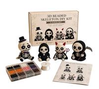 Beaded 3D Skeleton Ornament Kit, Tiny Beading World 3D DIY Collection, Cute 4-Piece DIY Skeleton Beading Kit with Instructions for Beginners, Enthusiasts