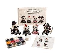 Beaded 3D Skeleton Ornament Kit, Tiny Beading World 3D DIY Collection, Cute 4-Piece DIY Skeleton Beading Kit with Instructions for Beginners, Enthusiasts