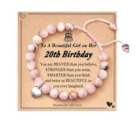 Beaded Bracelet for Women,Birthday Gifts for Women and Girls Age 20 with Card,Friendship Gifts,Adjustable Bead Bracelets for Women,Pink Anxiety Bracel/et,Brace/let for Daughter,Teenage Presents