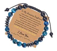 Beaded Bracelet for Women, Bracelet Letter Beads Tiger Eye Blue Morse Code Adjustable Woven Bead Bracelet to My Amazing Boyfriend Unisex 30cmx8mm