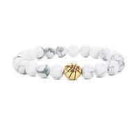 Beaded Bracelet,Lava Stone Basketball Pendant Charms Bracelet 8Mm Sports Basketball Baseball Beads Elastic Bracelets Bangles For Women Gift-White Gold