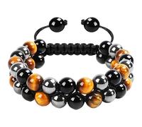 Beaded Bracelet, Multi-Layer Protection Natural Stone, Handmade Double Row, 7A Eye, 7A Agate, Hematite, Obsidian Gemstone, For Men, Women