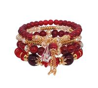 Beaded Bracelet Stack circle Pearl hand Crystal style Bracelet ocean Accessory Birthday Bracelet (Red, One Size)