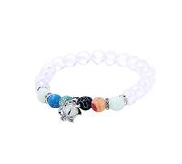 Beaded Bracelet Stack Frosted Transparent White Glass Colored Natural Stone Pendant Jewelry Mom Bracelet Mom Gift Friends Bracelet (as show, One Size)