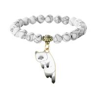 Beaded Bracelets,8 Mm Natural Stretch Beaded Bracelets,Cartoon Pet Cat Pendant Jewelry,Souvenir Lucky for Women Men White Pine