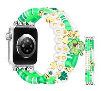 Beaded Bracelets Compatible with Apple Watch Band 38/40/41/42mm(S10) Women Green Lucky Clover Gifts Shamrock Fancy Handmade Elastic Stretchy Strap for iWatch Series 10/9/8/7/6/5/4/3/2/1/SE/Ultra(XS)