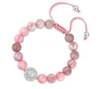 Beaded Bracelets for Girls, Adjustable Pink Zebra Jasper Beaded Bracelet with Compass Four Leaf Clover Charm, Natural Stone Girls Jewelry in Pink Gift Box, Birthday Gifts for Daughter Granddaughter