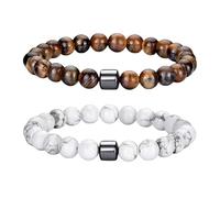 Beaded Bracelets for Men, 2Pcs 8mm Handmade Natural Stone Beaded Bracelets for Women,Tiger Eye Stone Lava Stretch Bangle Fashion Jewellry Gift for Mothers Day Fathers Day Birthday,Anniversary Or Da