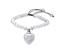 Beaded Bracelets For Men, 6mm Natural Stone Beaded Bracelets for Women Adjustable Wristband Essential Oil Diffuser Bangle with Heart Charm Amulet Fashion Jewellry Gift for Mums Teen Girls BFF Whi