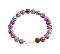 Beaded Bracelets For Men, Christian Cross Beaded Bracelets For Women Men Natural Stone Crucifix Bangle Stretch Crystal Wristband Jesus Easter Christian Gifts Religious Jewellry Imperial Stone