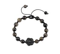 Beaded Bracelets For Men, Handmade Natural Stone Braided Bracelet for Women, Adjustable Rose Crystal Rope Weave Wristband bangle Fashion Jewellry Gift for Mums Teen Girls BFF Gold Obsidian