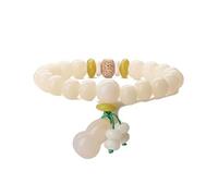 Beaded Bracelets for Men,High-End 8Mm Natural Gemstone Stone Crystal White Jade Bodhi Pendant Relief Reiki Yoga Elastic Beaded Bracelets,Energy Jewellery for Women Men Gourd