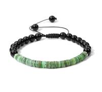 Beaded Bracelets for Women,Adjustable Braide Niche Design Light Luxury 6Mm Natural Gemstone Crystal Wheel Beads Relief Reiki Yoga Stretch Bracelets,Energy Jewellery for Women Men Green Shell + Blac