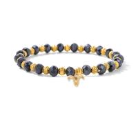 Beaded Bracelets for Women, Niche Design 4 * 6Mm Cut-Face Electroplated Glass Beads Relief Reiki Yoga 12 Zodiac Pendants Beaded Stretch Bracelets,Energy Jewellery for Women Men Aries
