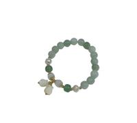 Beaded Bracelets,Natural Green Chalcedony Beaded Bracelets,Shell Double Lily Of The Valley Pendant Bangles,Elastic Crystal Bracelet Reiki Crystal Jewelry for Men Women